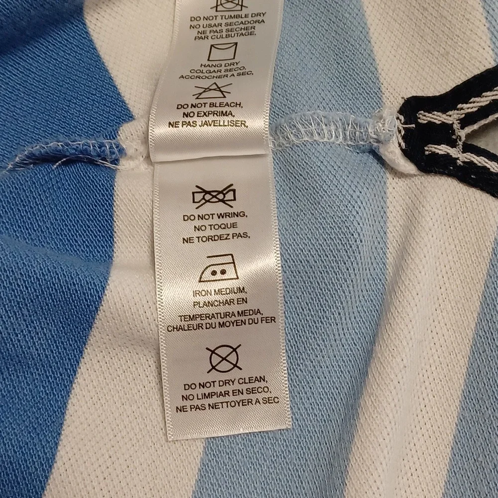 Fahrenheit Rugby Mens Blue White Striped Short Sleeve Polo Shirt Size M‎ Crest